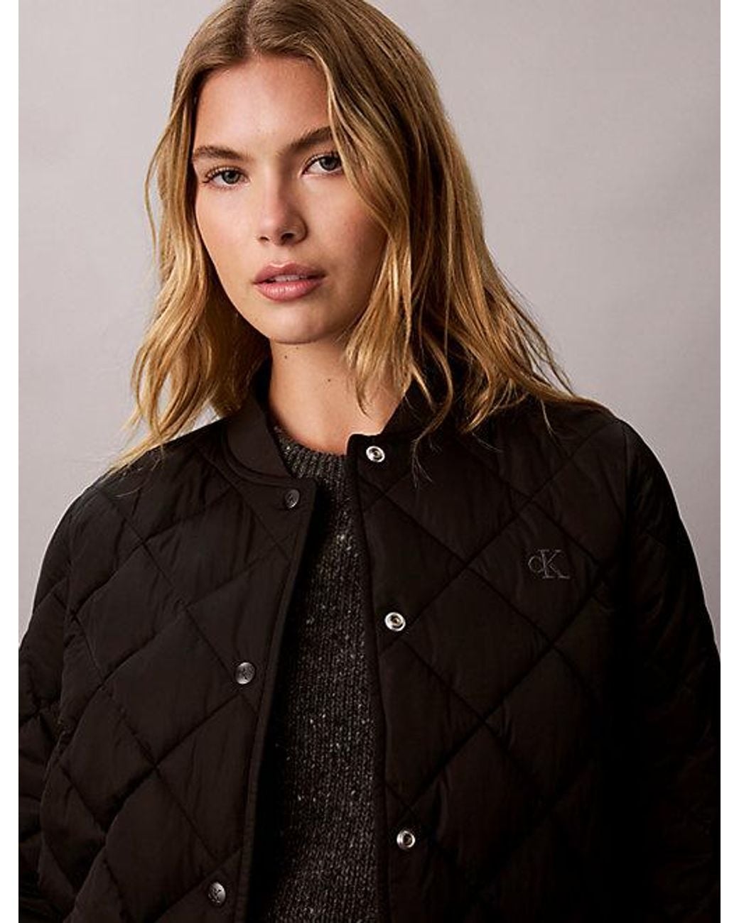 Calvin Klein Black Jeans Satin Quilted Bomber Jacket