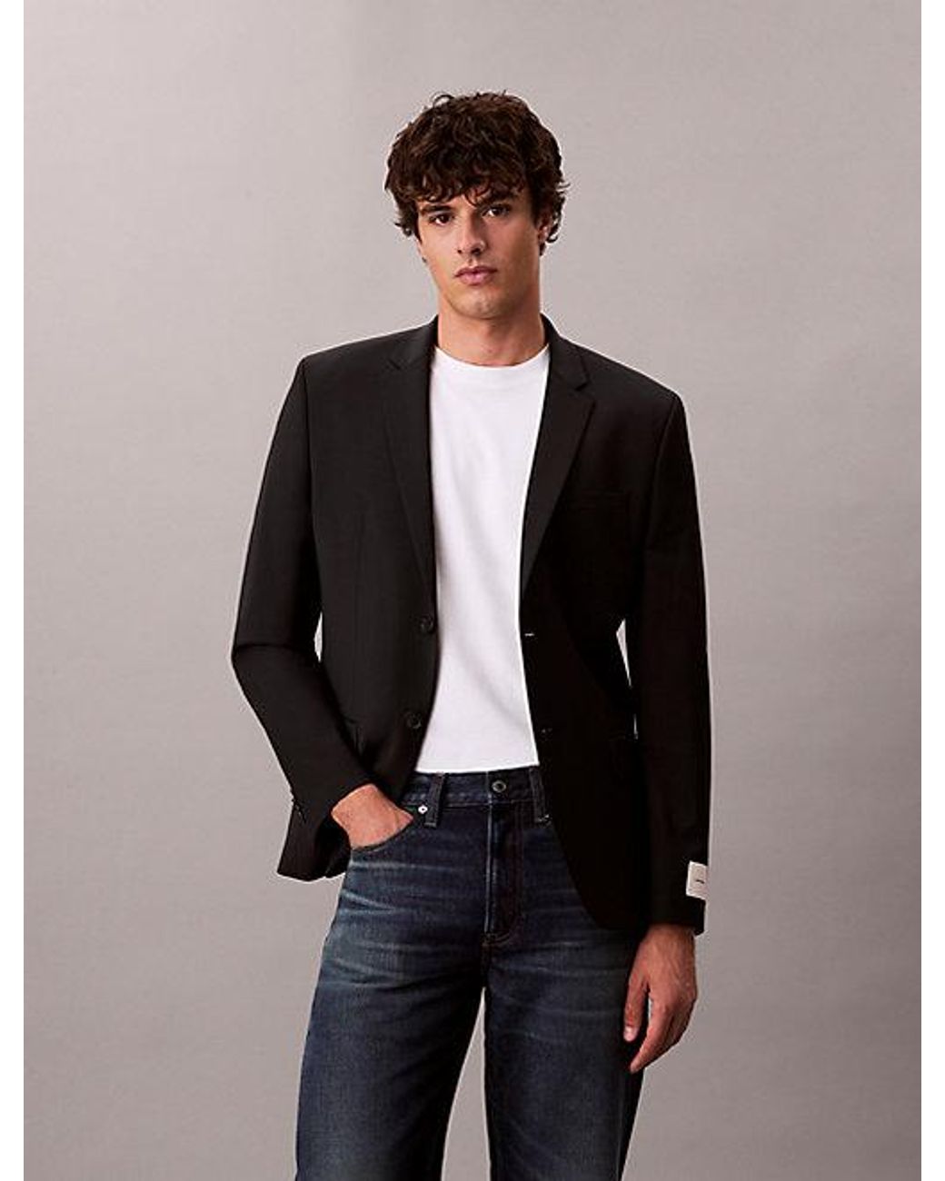 Calvin Klein Black Slim Tropical Wool Blazer for men