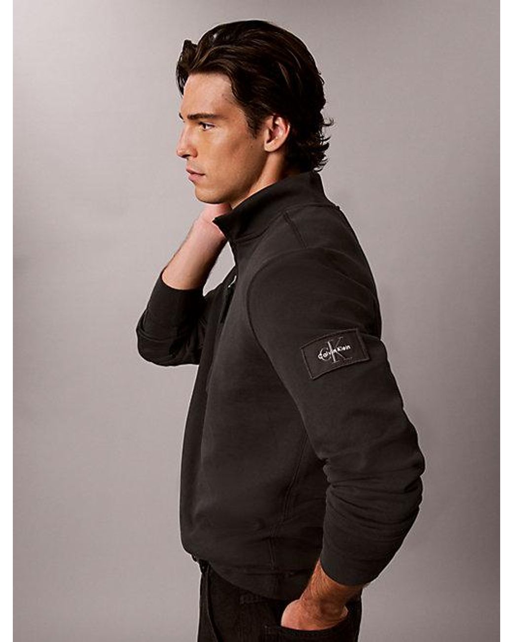 Calvin Klein Black Jeans Utility Badge Quarter Zip Sweatshirt for men