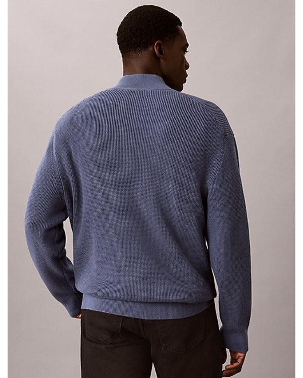 Calvin Klein Blue Jeans Waffle Cotton Half Zip Jumper for men