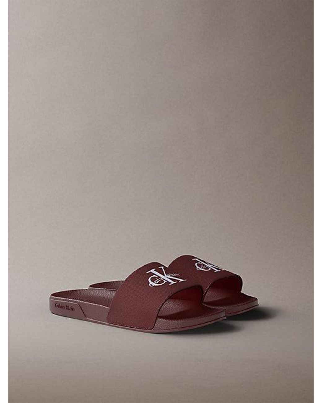 Calvin Klein Brown Canvas Contoured Logo Sliders for men