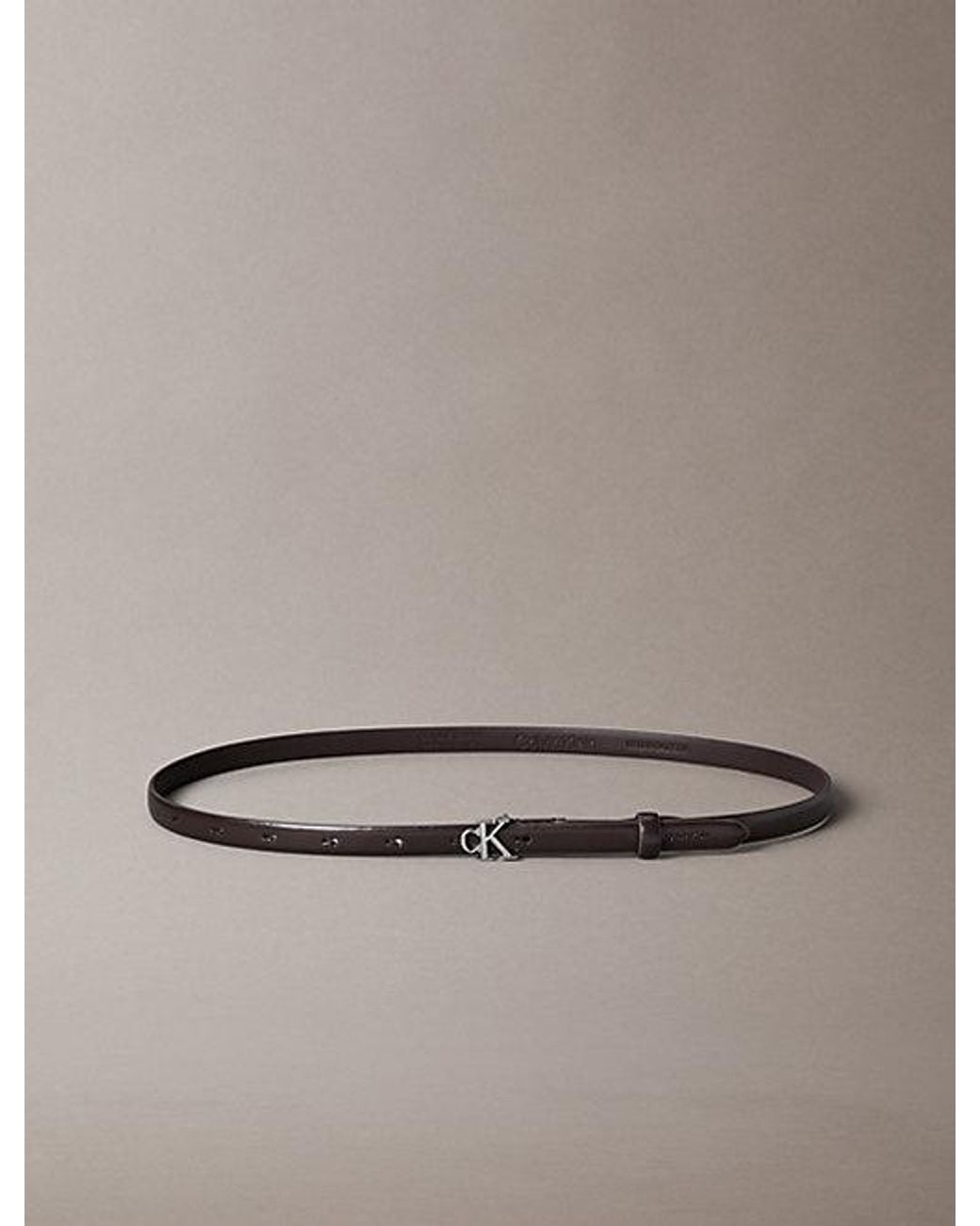 Calvin Klein Gray Skinny Leather Monogram Logo Belt