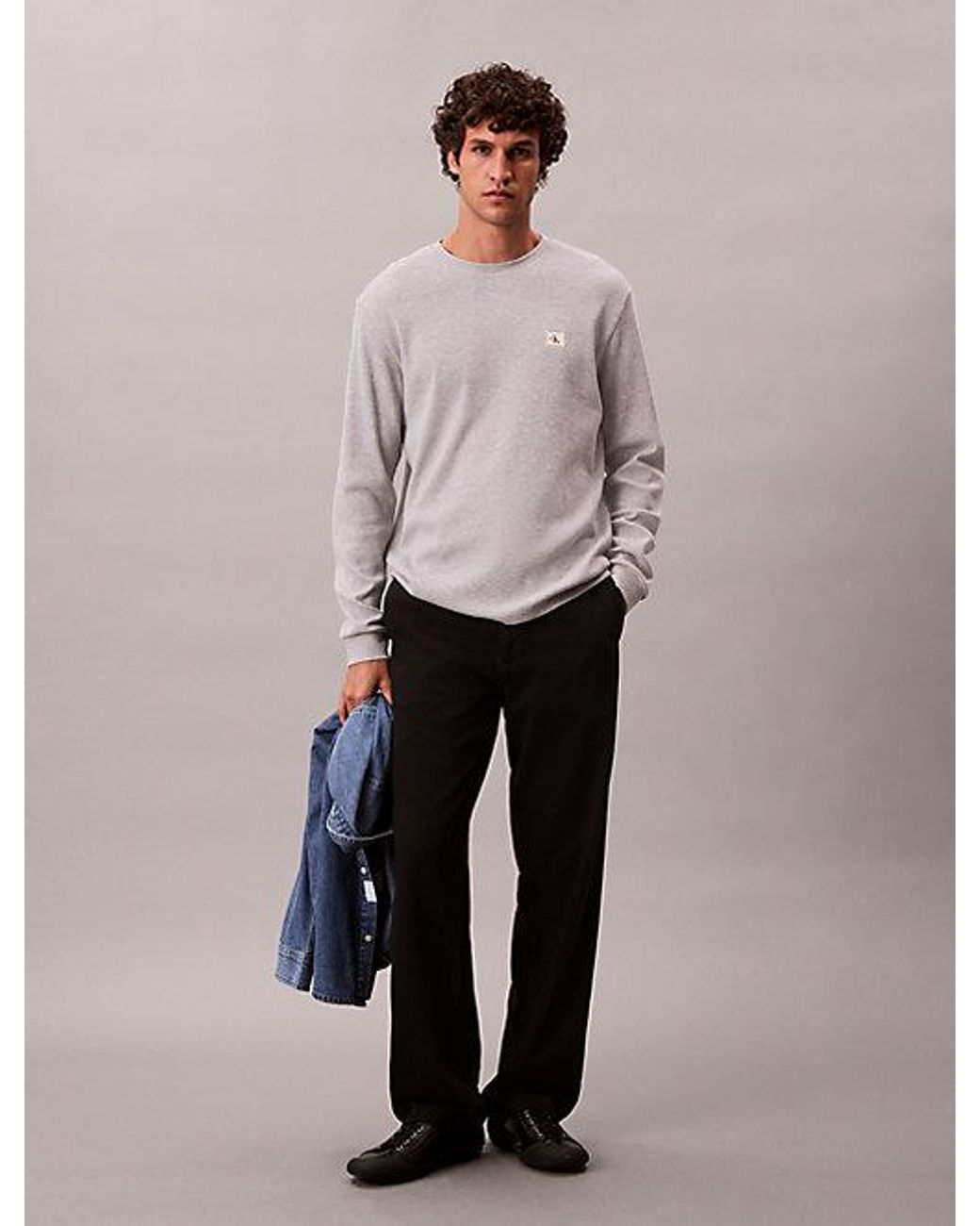 Calvin Klein Gray Jeans Long Sleeve Waffle T-Shirt for men