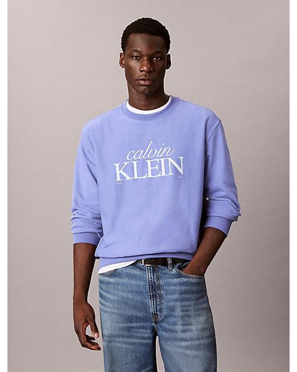Calvin Klein Blue Jeans Premium Cotton Terry Logo Sweatshirt for men
