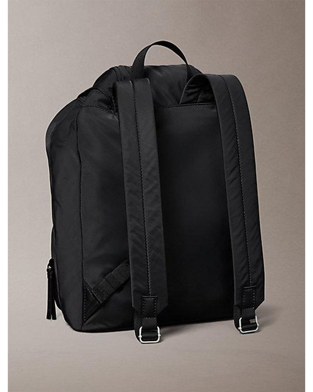 Calvin Klein Black Soft Satin Nylon Flap Backpack