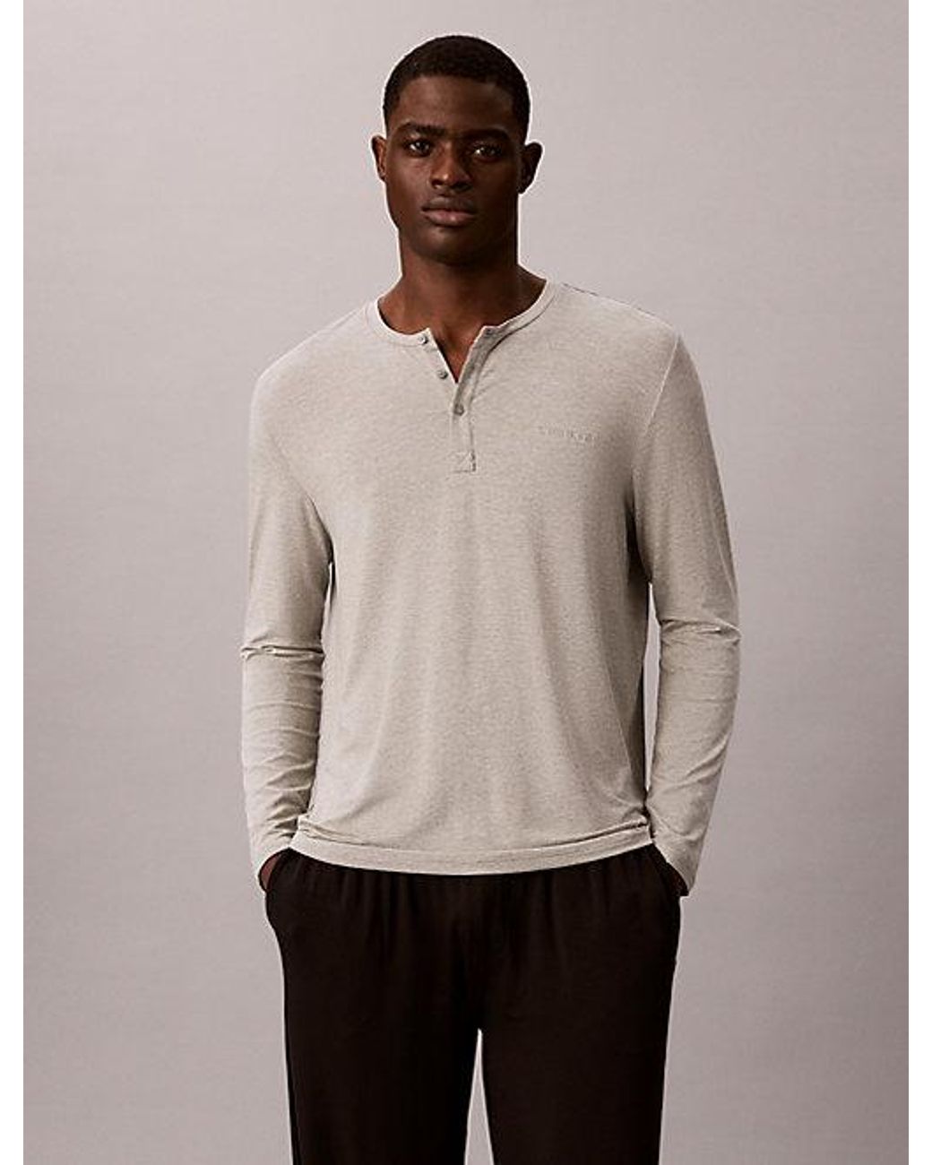 Calvin Klein Gray Henley Pyjama Top Ultra Soft Modal for men