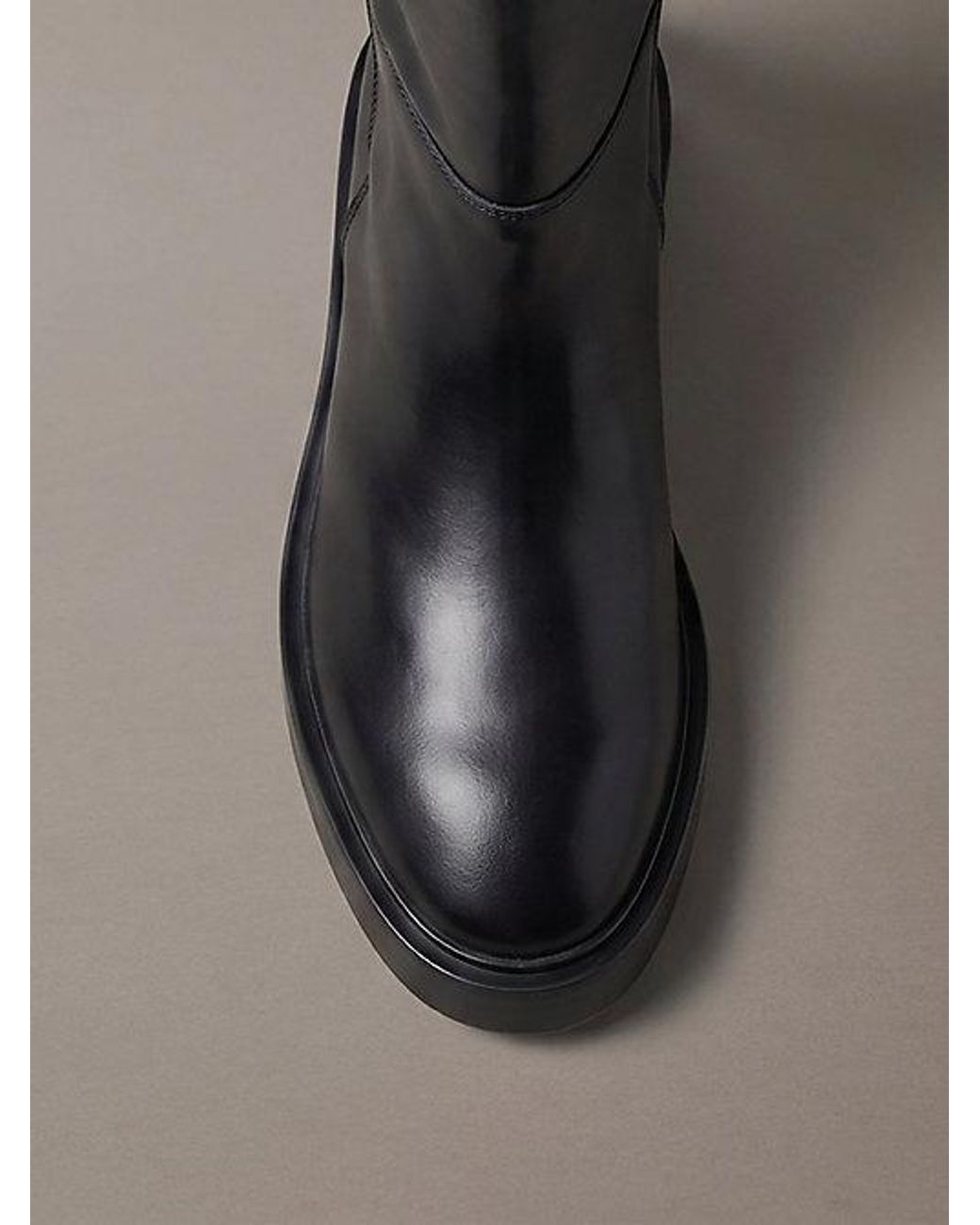 Calvin Klein Black Leather Stacked Heel Knee High Boots