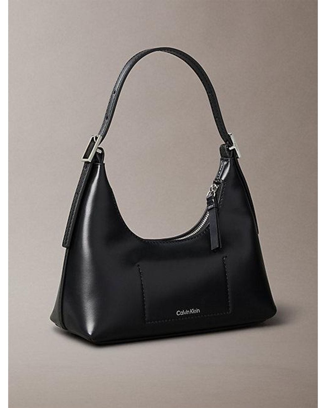 Calvin Klein Gray Emblem Logo Leather Small Shoulder Bag