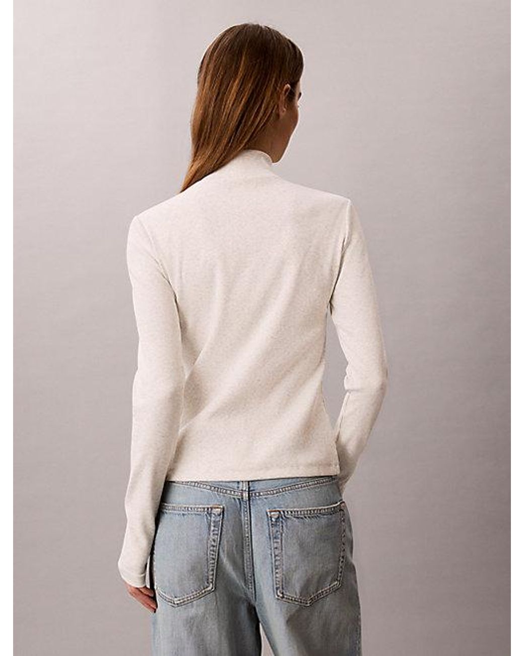 Calvin Klein Gray Jeans Ribbed Cotton Turtleneck Top