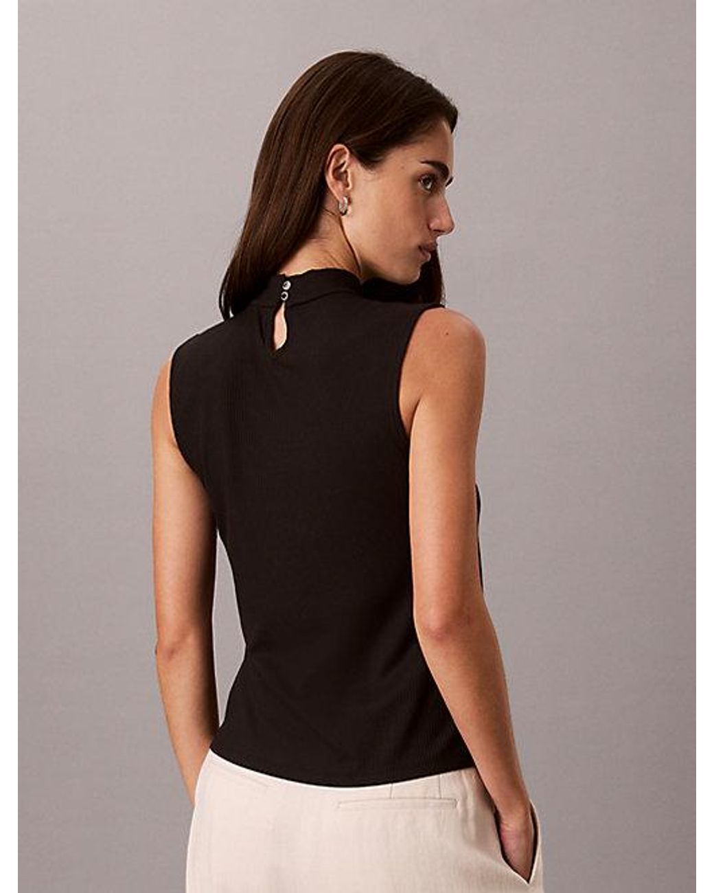 Calvin Klein Black Slim Ribbed Sleeveless Top