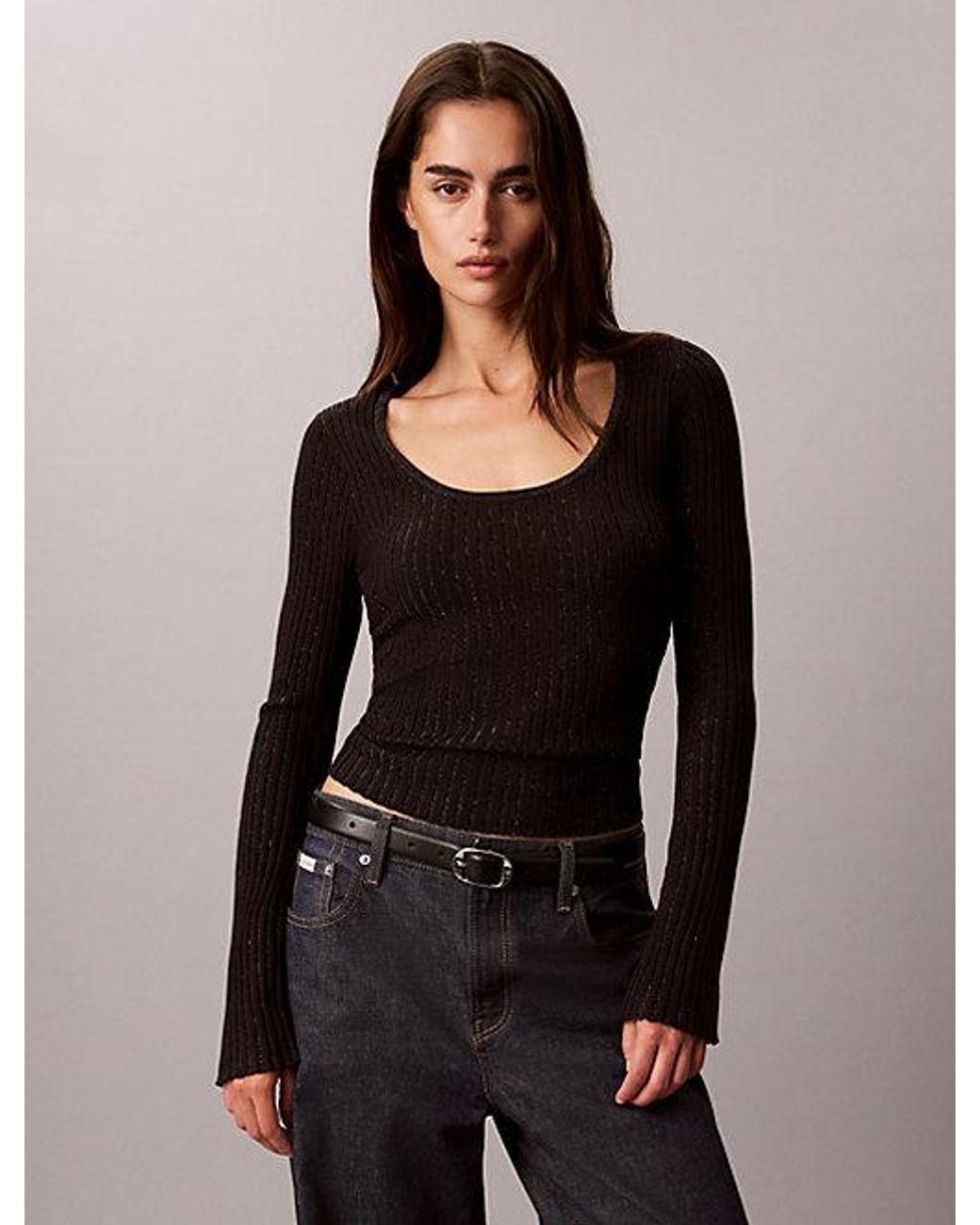 Calvin Klein Black Slim Shiny Ribbed Jumper
