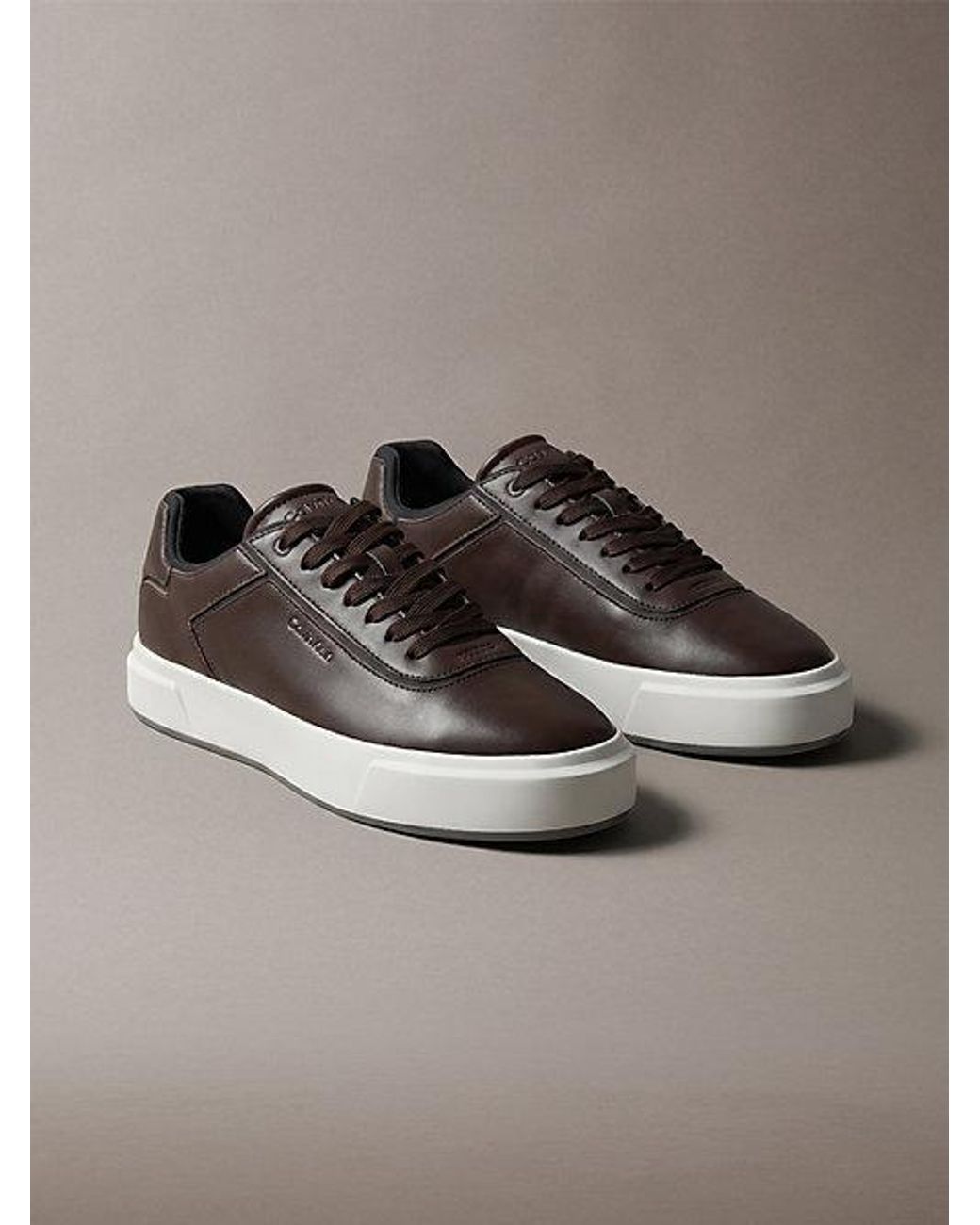 Calvin Klein Brown Leather Signature Trainers for men