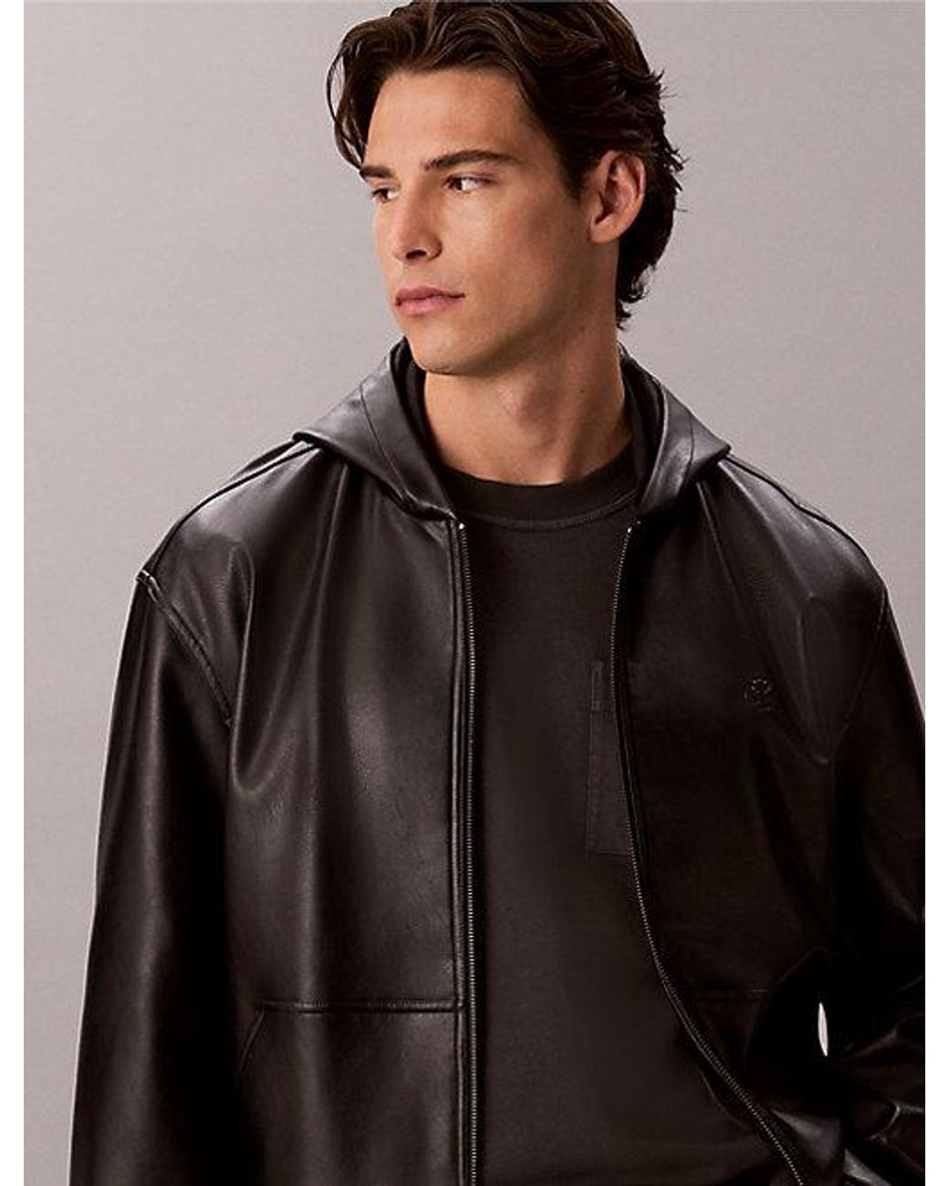 Calvin Klein Black Jeans Hooded Faux Leather Bomber Jacket for men
