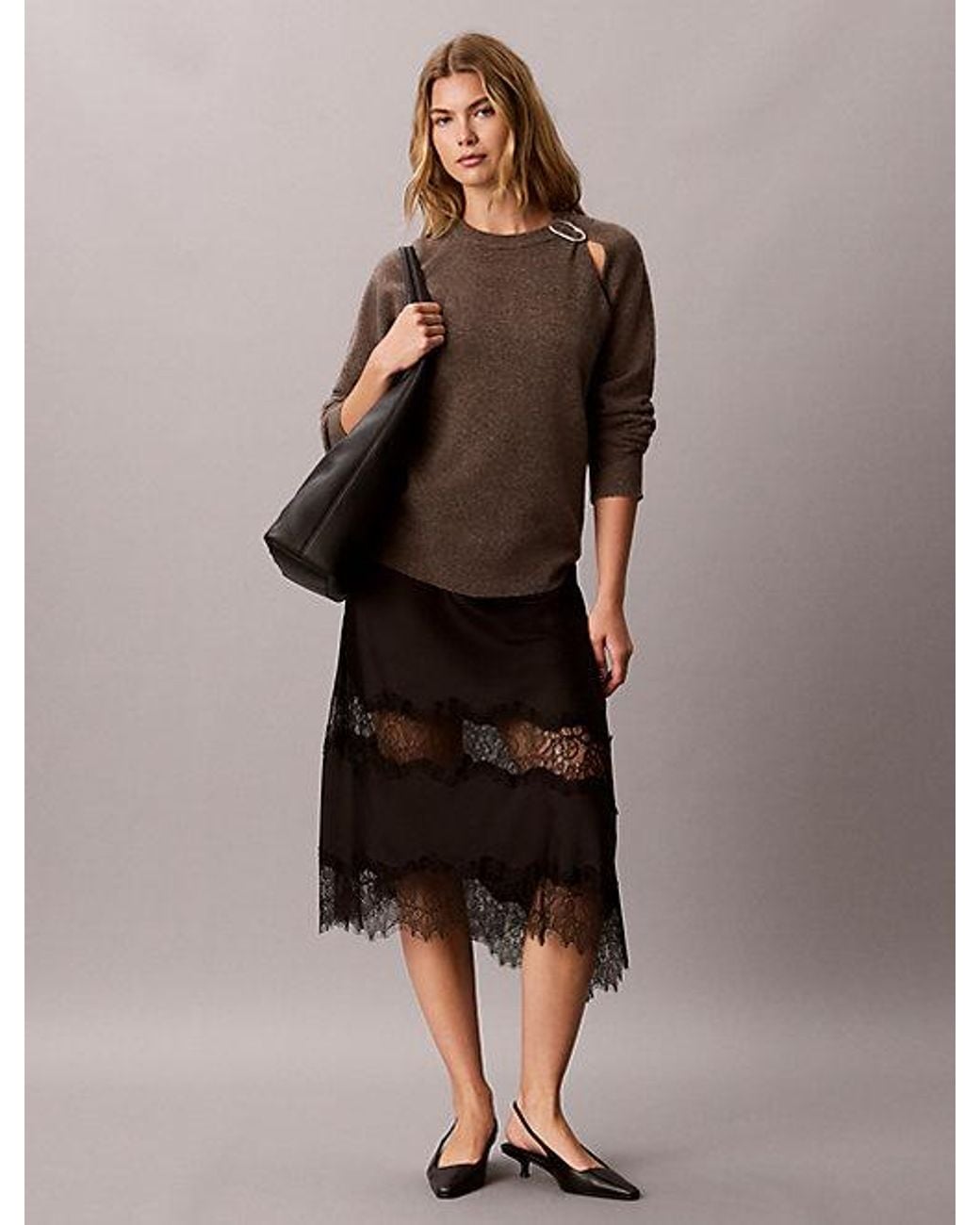 Calvin Klein Brown Wool Cut Out Jumper With Metal Accent