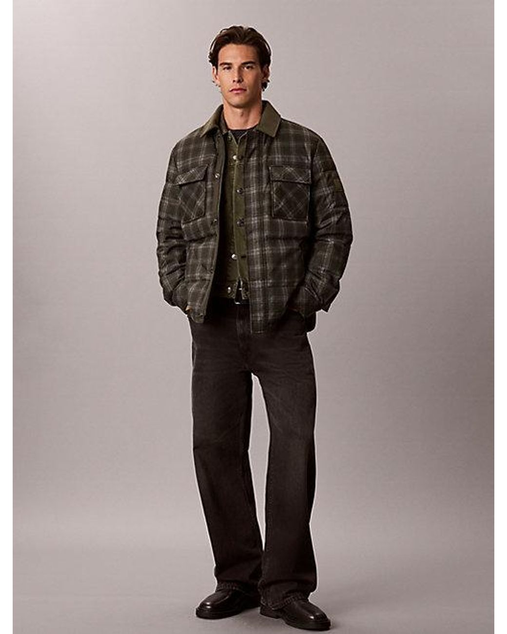 Calvin Klein Brown Jeans Check Down Puffer Shirt Jacket for men