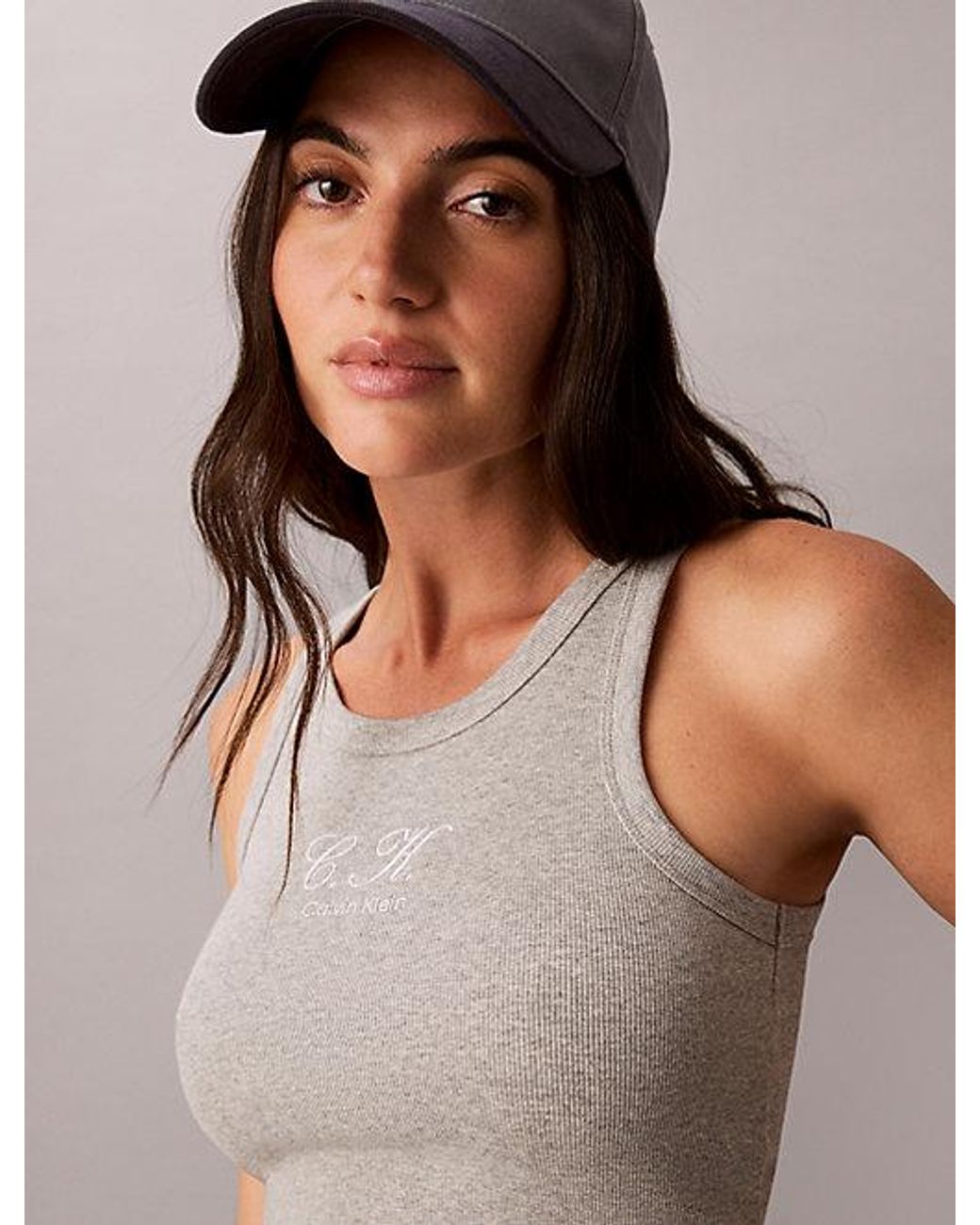 Calvin Klein Brown Jeans Embroidered Ck Logo Rib Tank Top