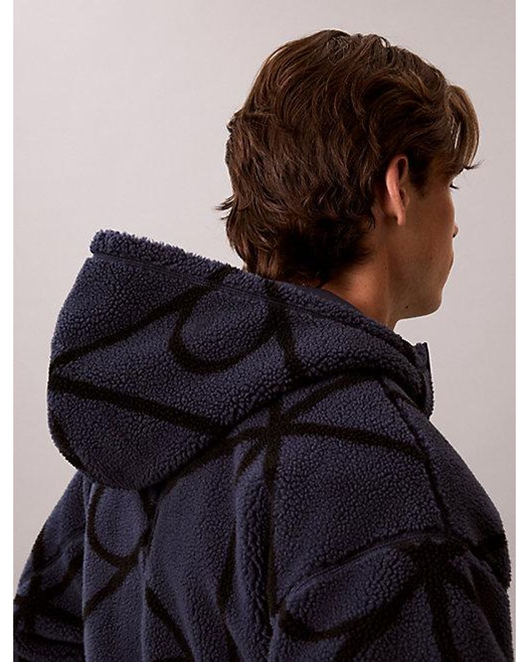 Calvin Klein Blue Jeans Sherpa Fleece Emblem Zip Hoodie for men