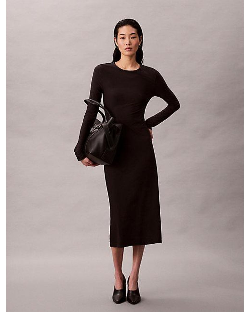 Calvin Klein Black Jeans Crepe Jersey Cut Out Midi Dress
