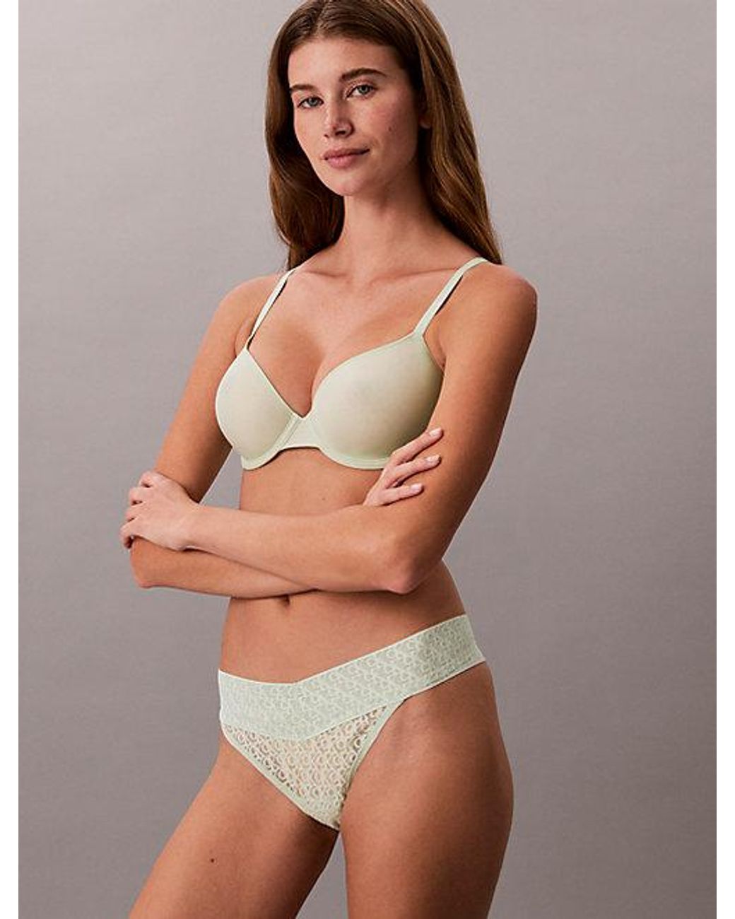 Calvin Klein Brown Thong Icon Logo Lace