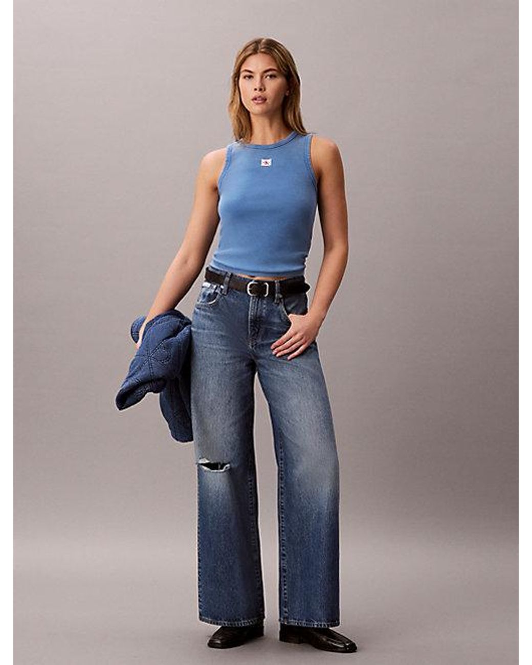 Calvin Klein Blue Jeans Wide Leg Distressed Jeans