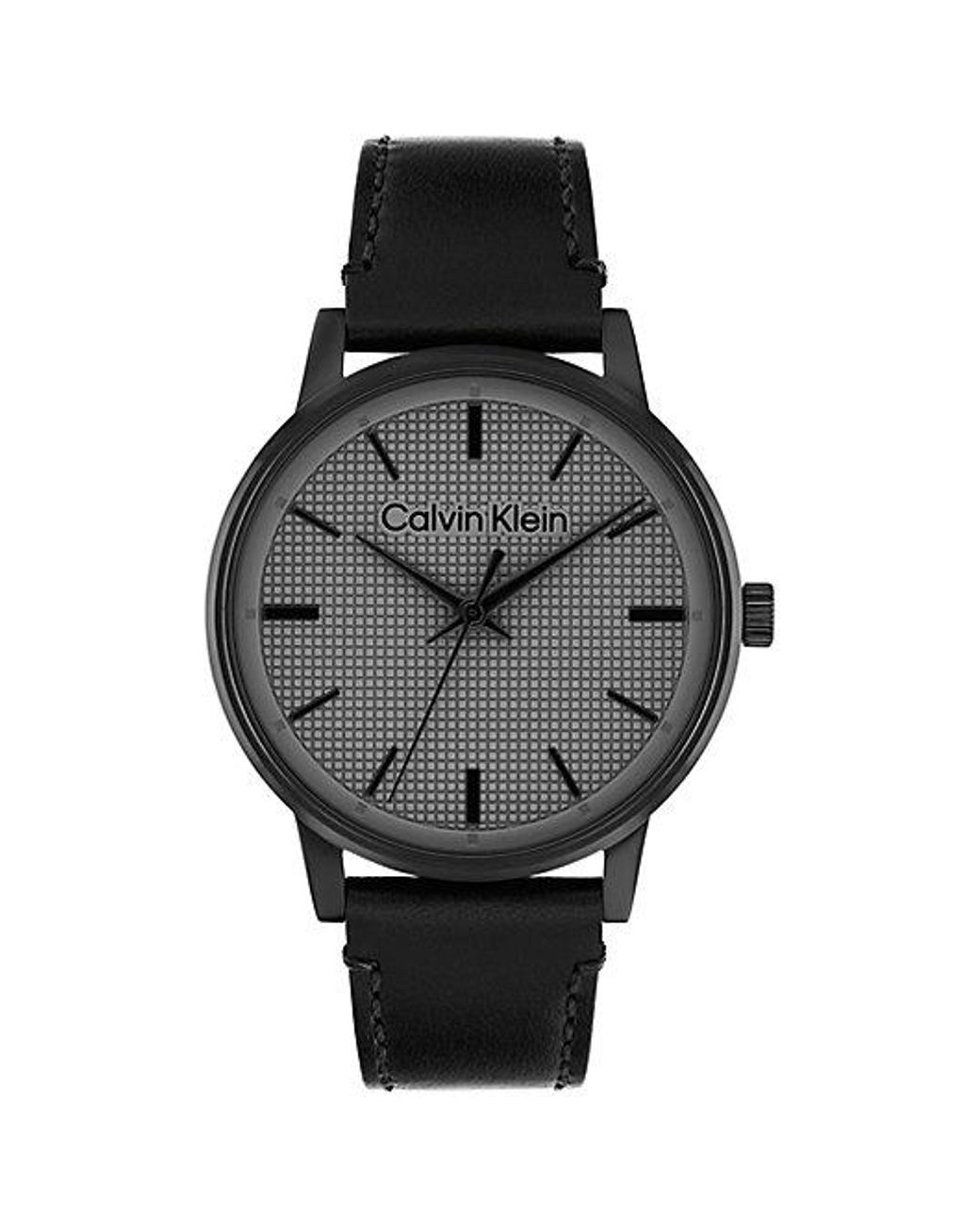 Calvin Klein Gray Textured Dial Leather Strap Watch for men