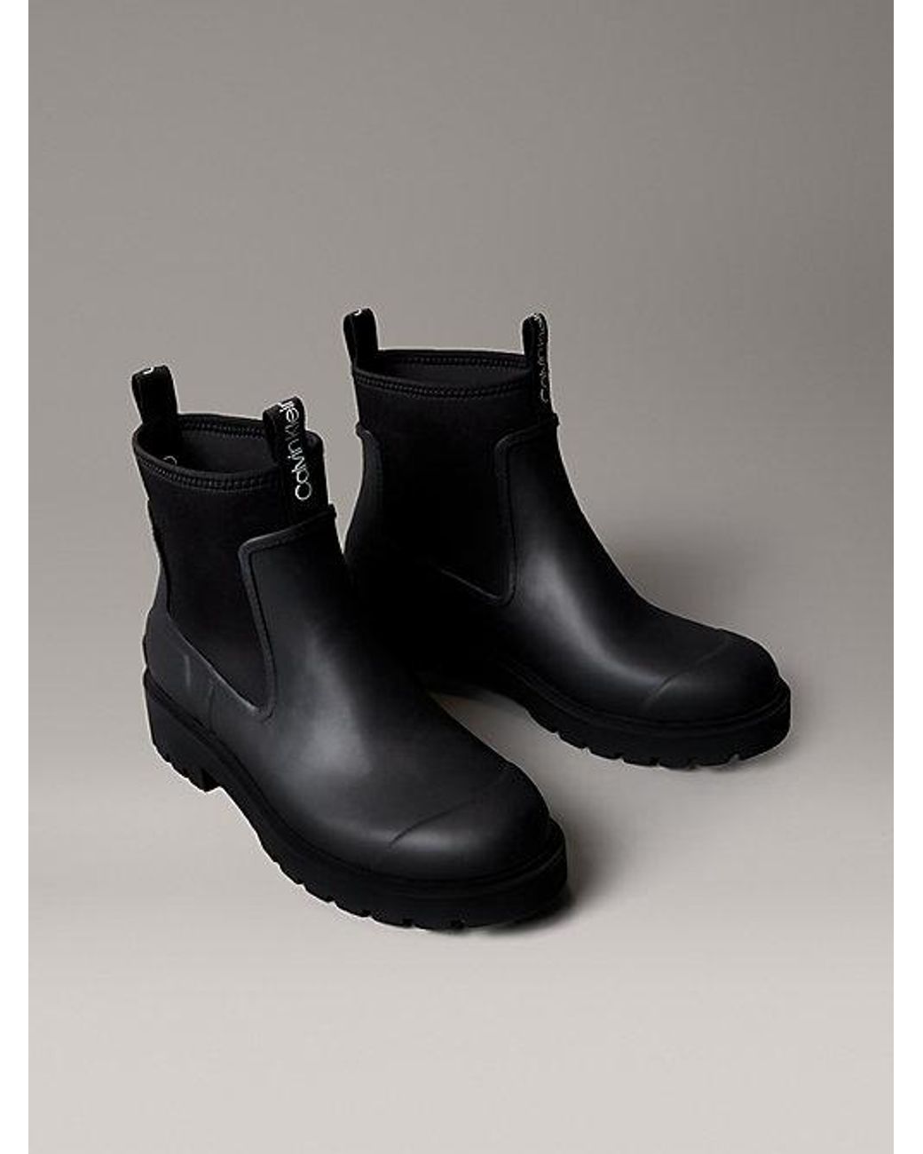 Calvin Klein Black Jeans Heeled Lug Sole Chelsea Rain Boots for men