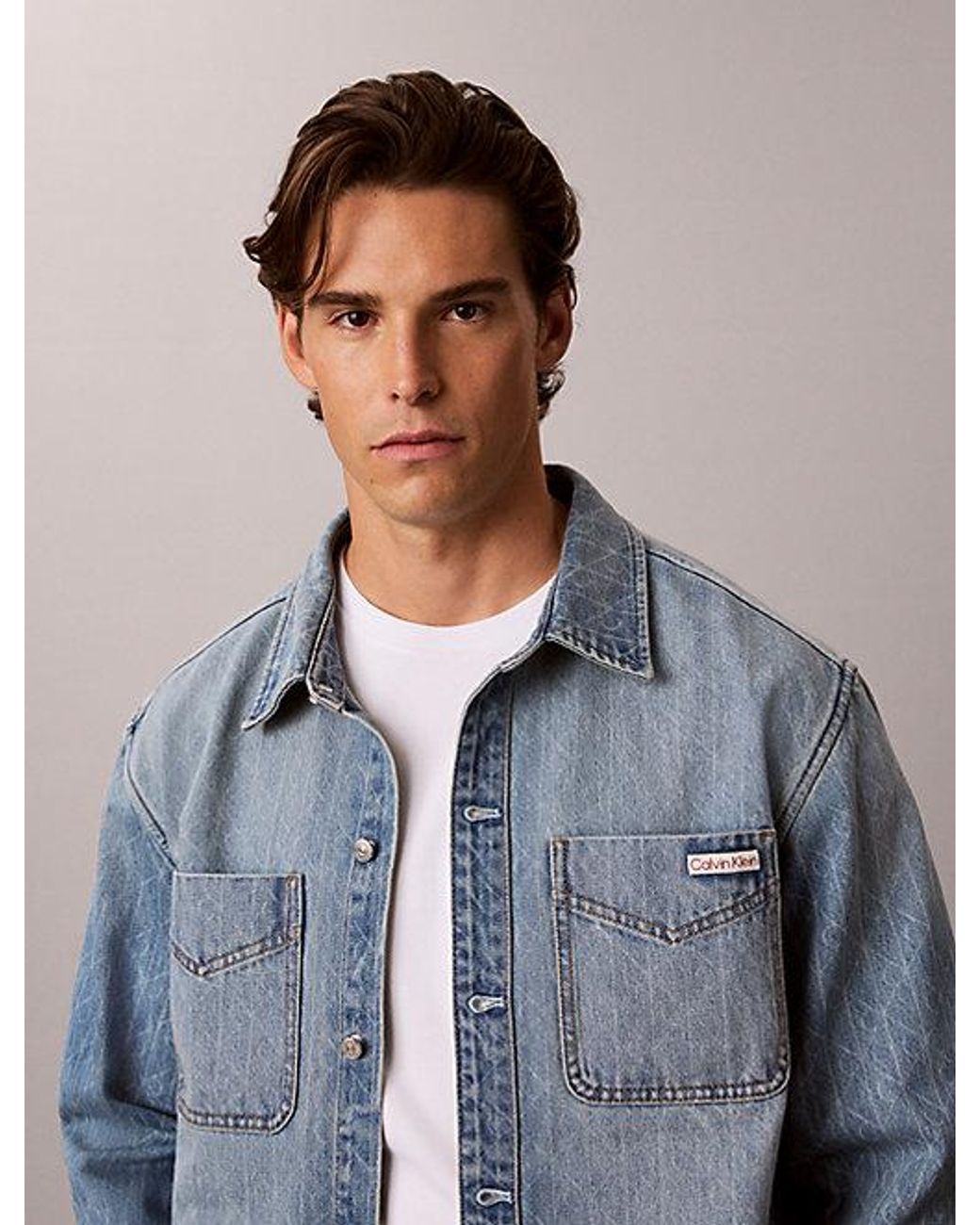 Calvin Klein Gray Jeans 90S Relaxed Logo Denim Overshirt for men
