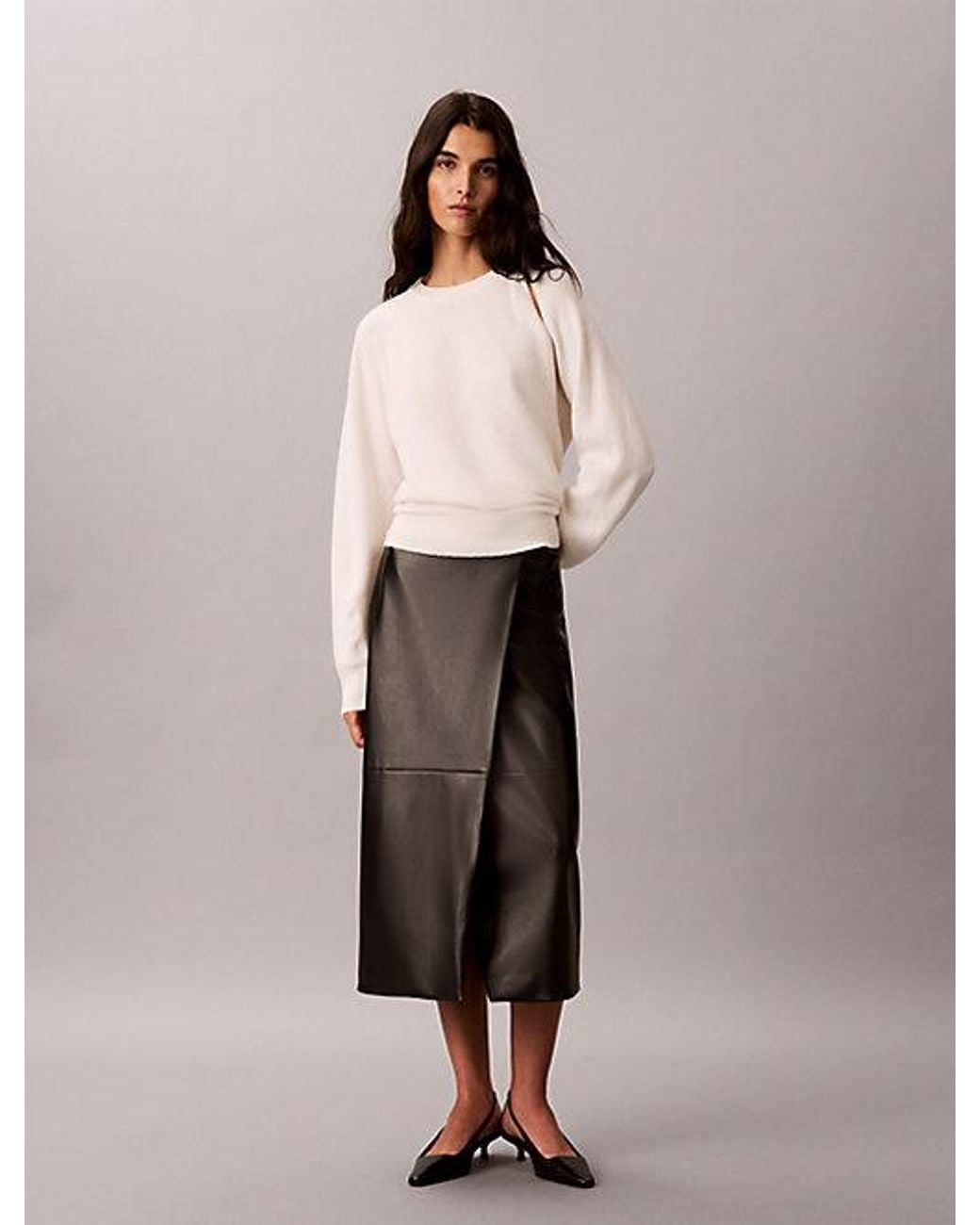 Calvin Klein Natural Wool Cut Out Jumper With Metal Accent