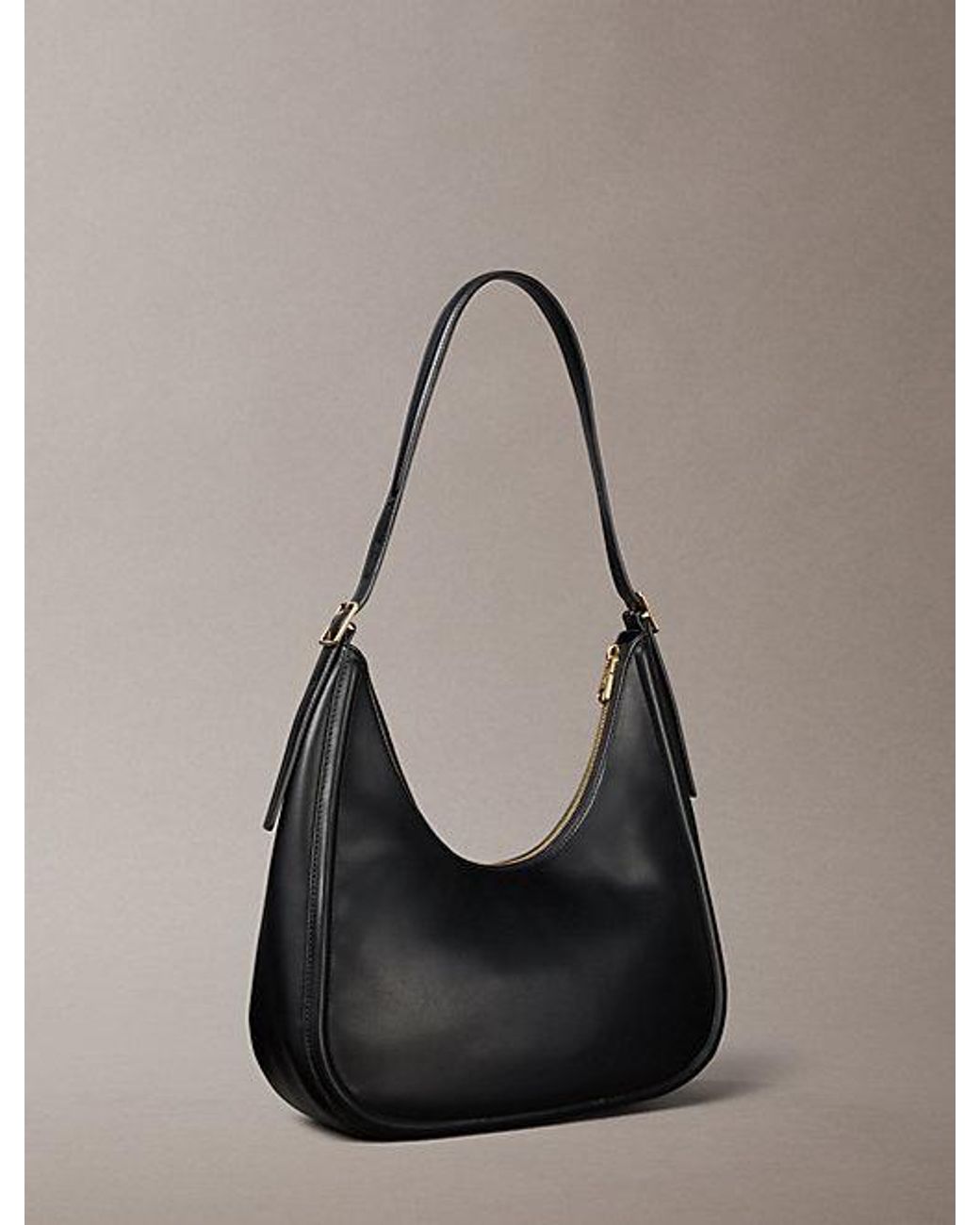 Calvin Klein Black Soft Touch Crescent Logo Hobo Bag