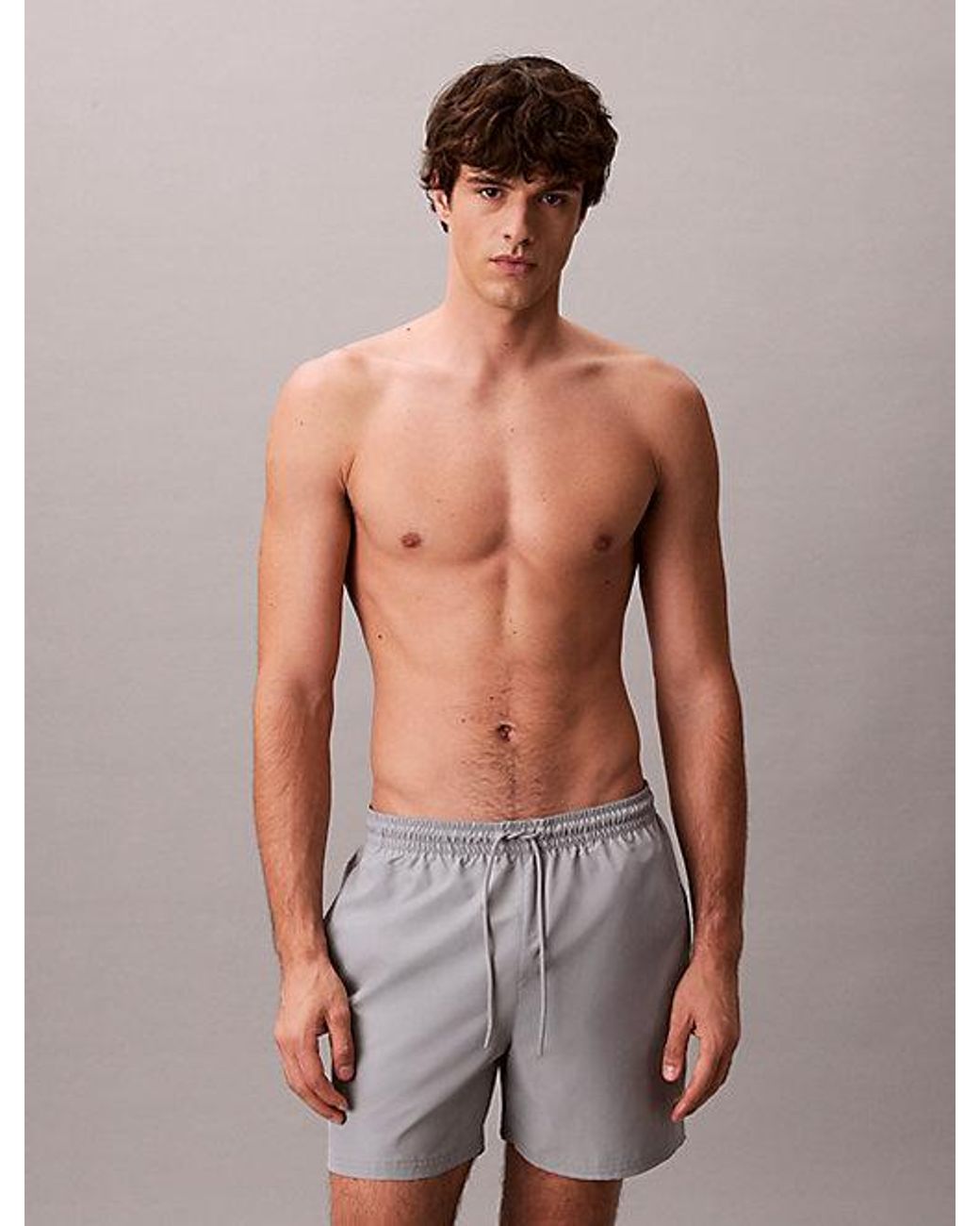 Calvin Klein Gray Medium Drawstring Swim Shorts Ck Monogram for men