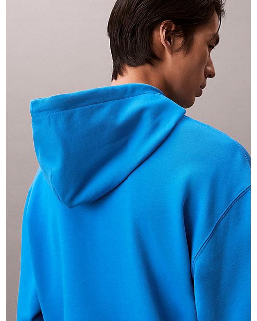 Calvin Klein Blue Jeans Cotton Terry Monogram Hoodie for men