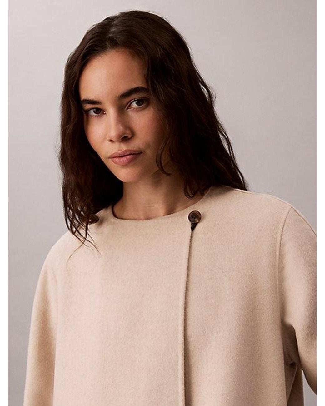 Calvin Klein Natural Wool Blend Coat With Scarf