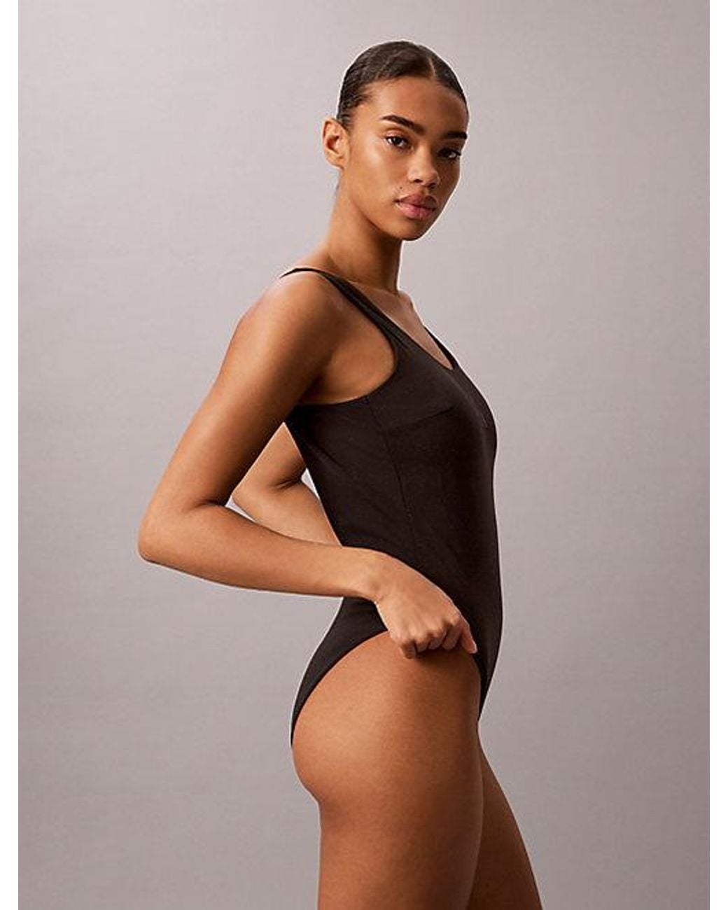 Calvin Klein Brown Metallic Scoop Back Swimsuit Ck Monogram