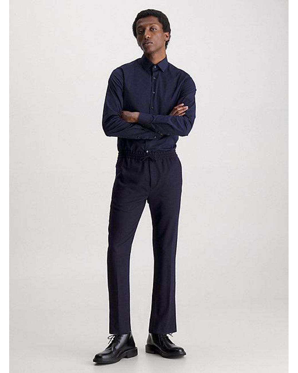 Calvin Klein Blue Slim Poplin Dress Shirt for men