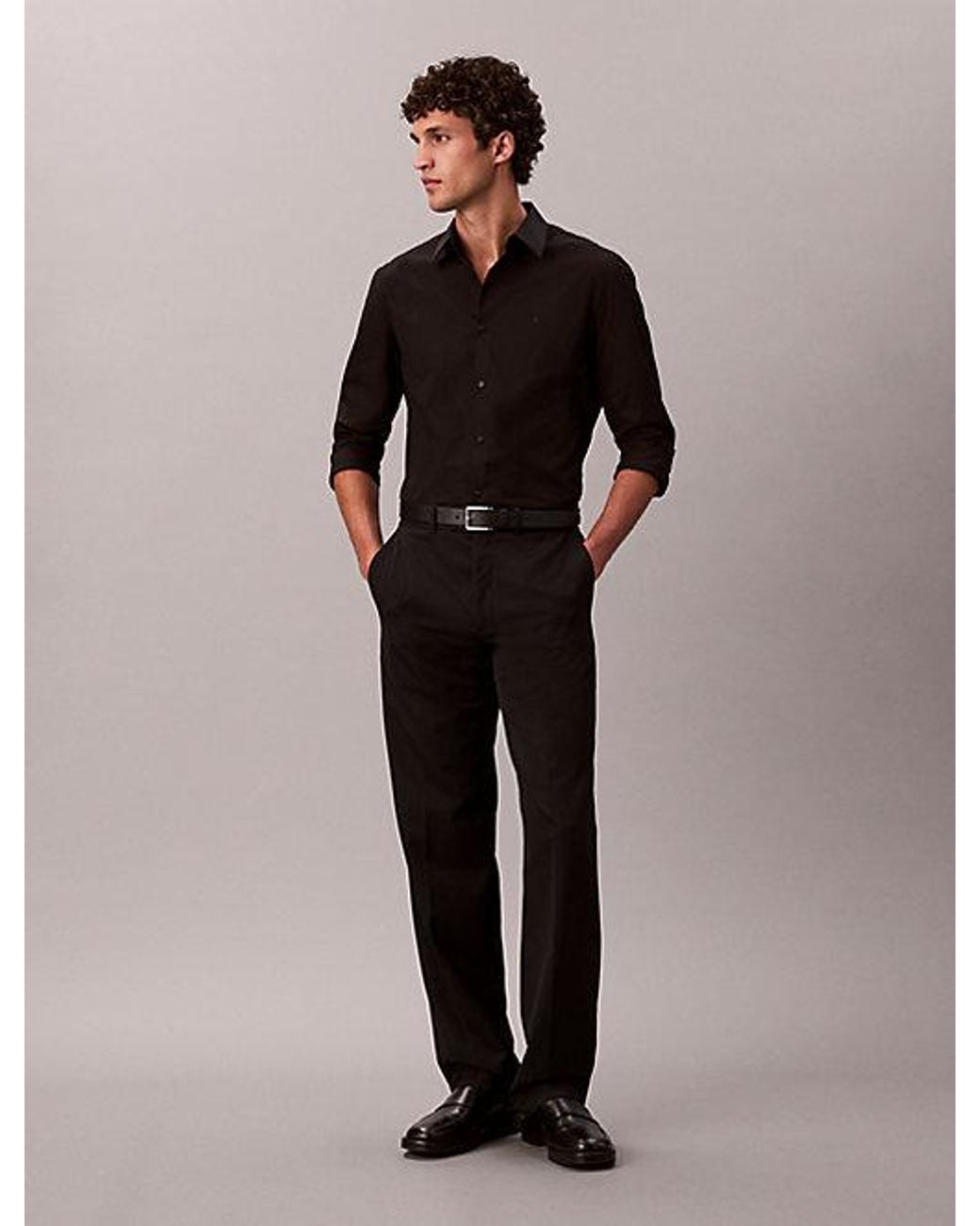 Calvin Klein Black Slim Stretch Button Down Shirt for men