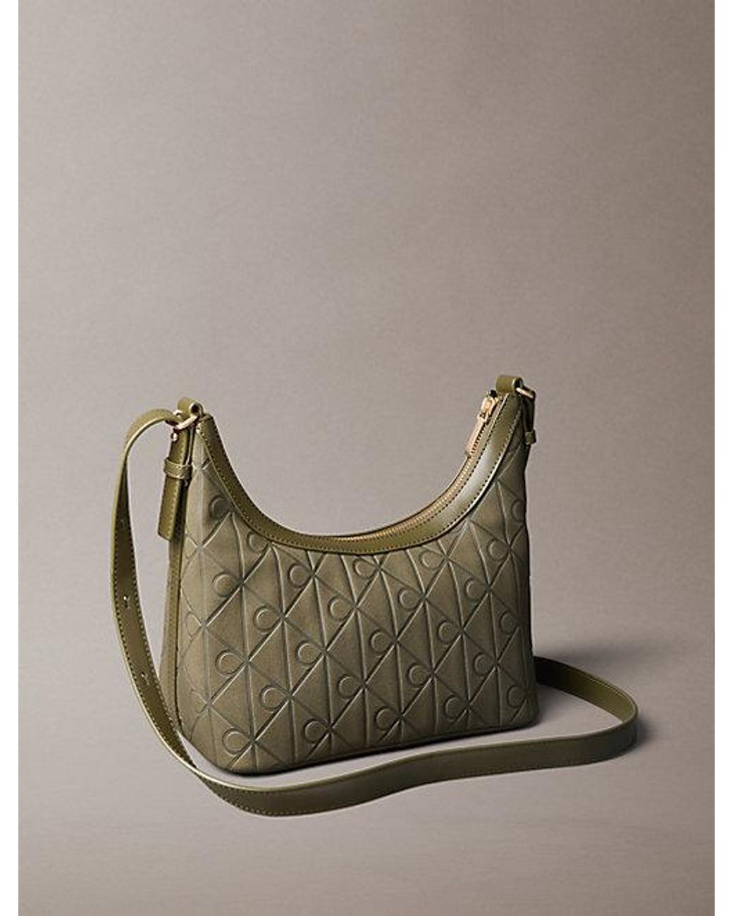 Calvin Klein Gray Allover Emblem Logo Small Shoulder Bag
