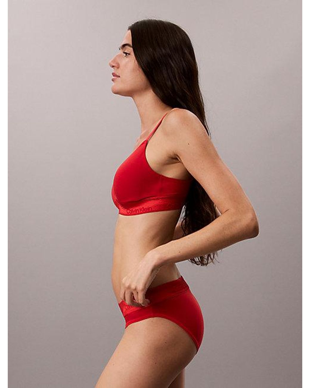 Calvin Klein Red Metallic Lightly Lined Triangle Bralette Icon Cotton Modal Metallic