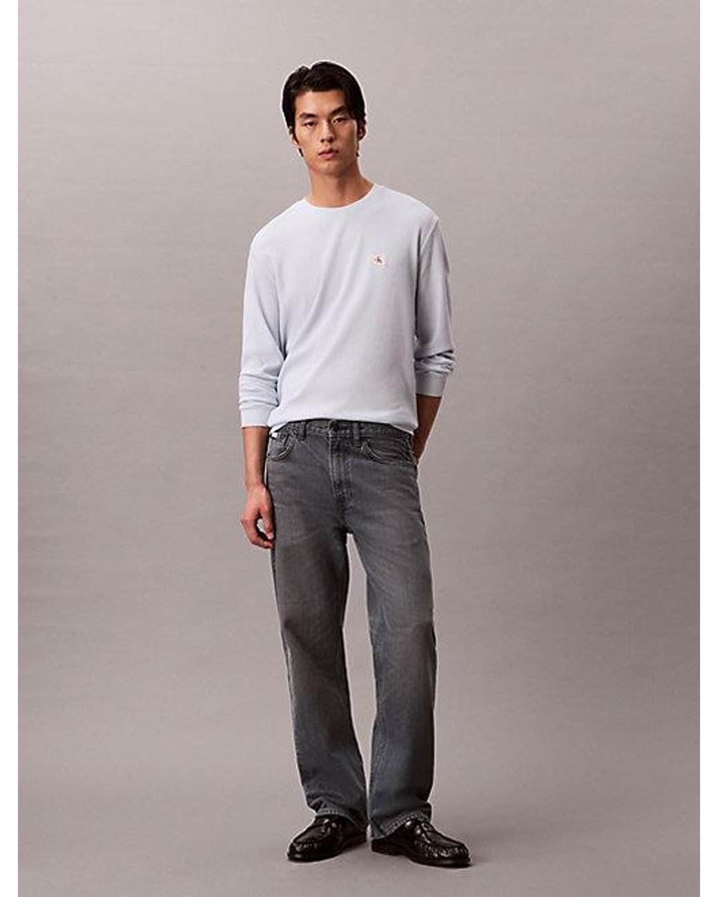 Calvin Klein Gray Jeans Long Sleeve Waffle T-Shirt for men