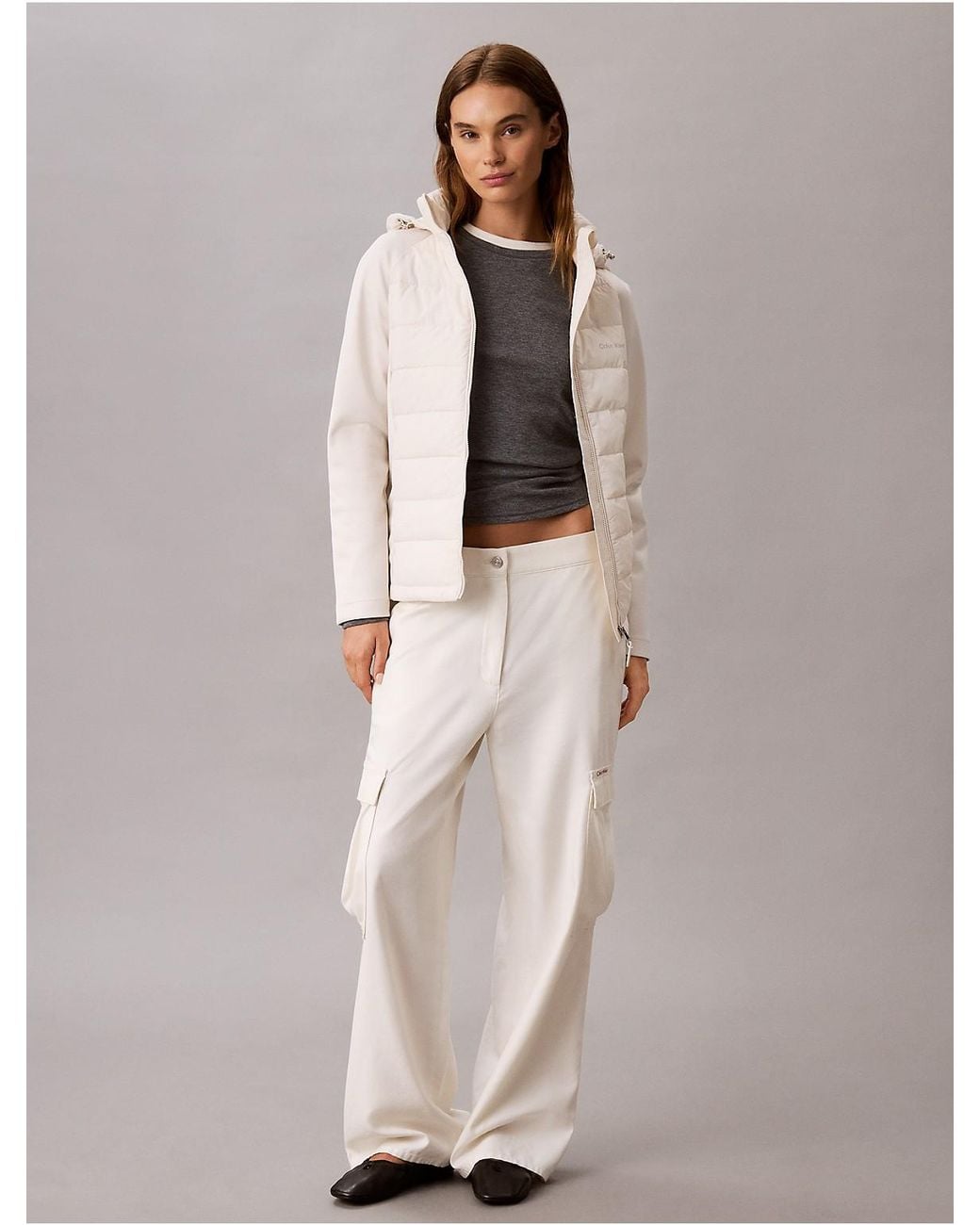 Calvin Klein Natural Mixed Media Puffer Jacket
