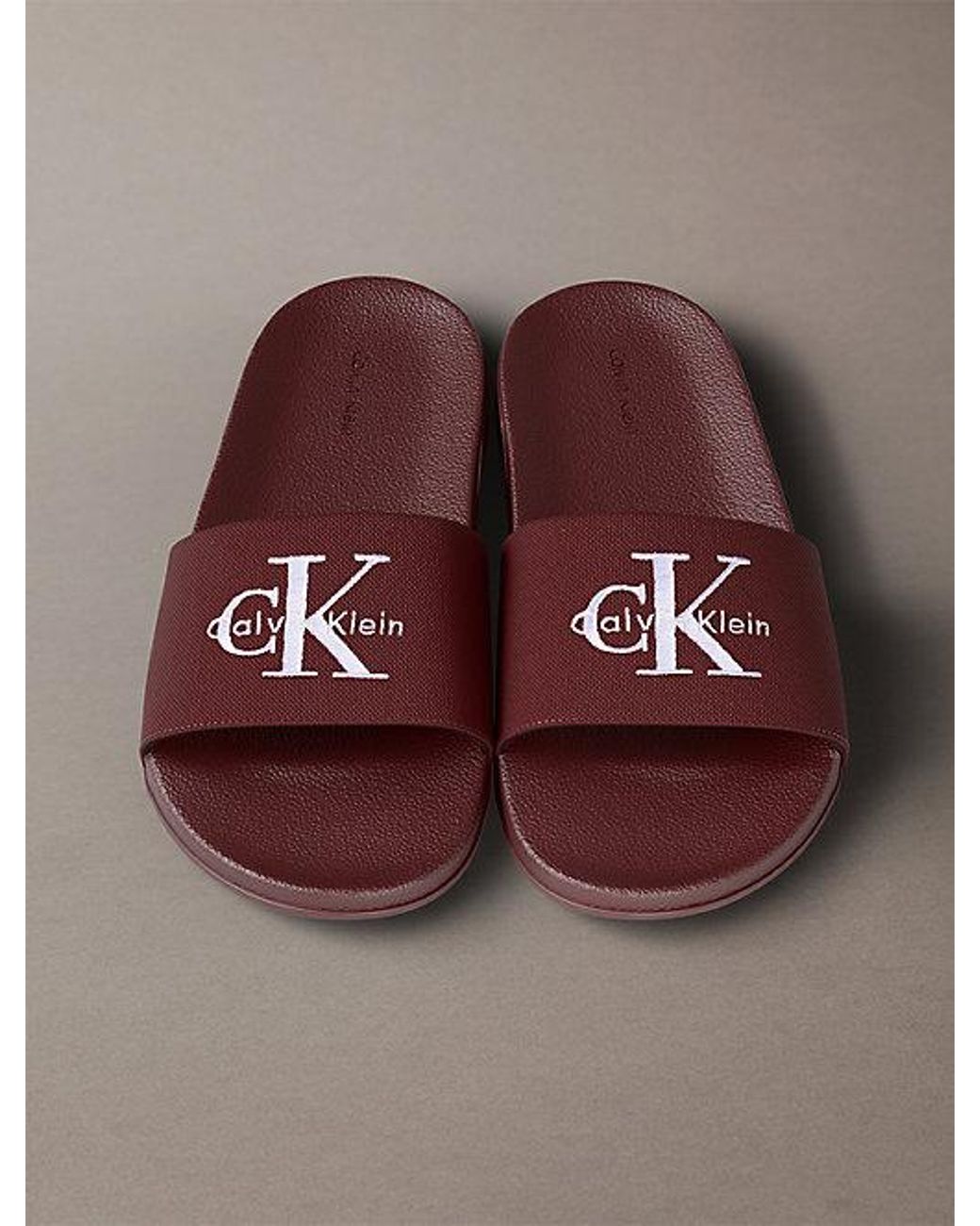 Calvin Klein Brown Canvas Contoured Logo Sliders for men