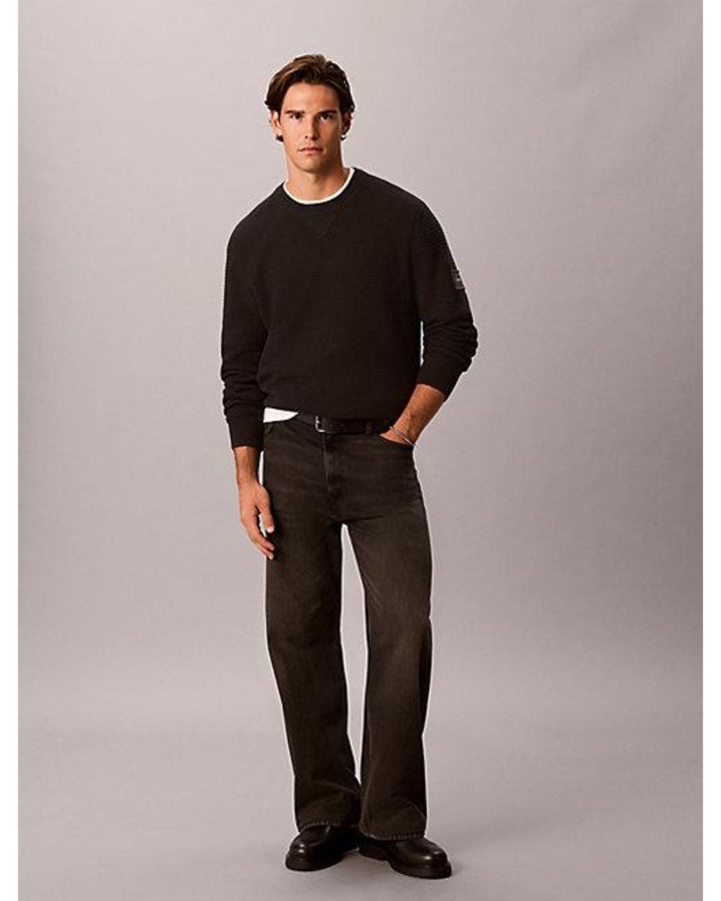 Calvin Klein Black Jeans Textured Rib Cotton Jumper for men