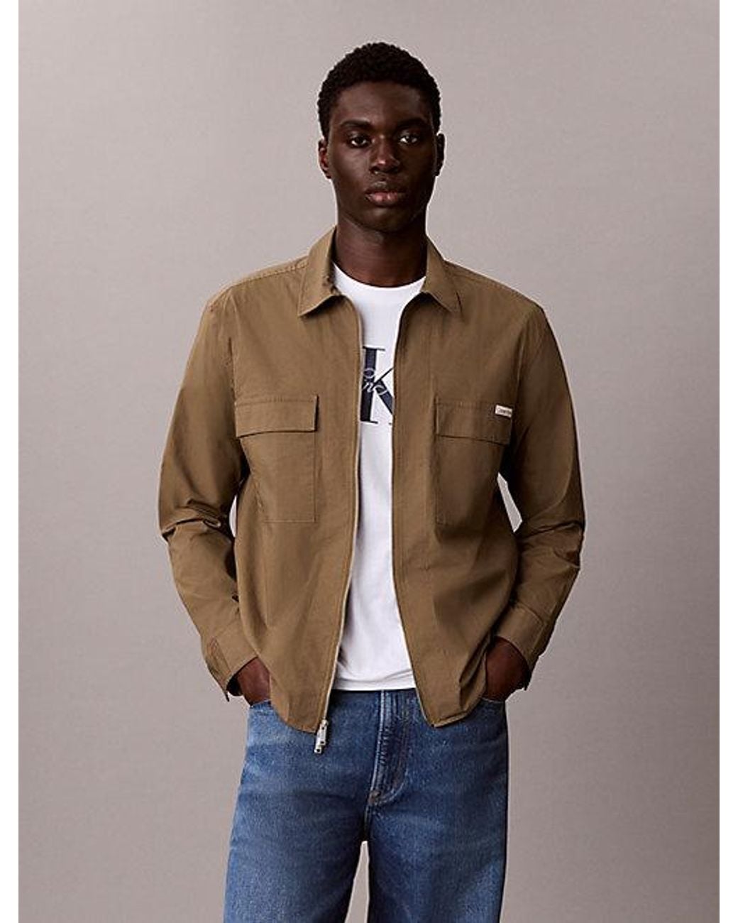 Calvin Klein Blue Jeans Cotton Nylon Zip Up Overshirt for men