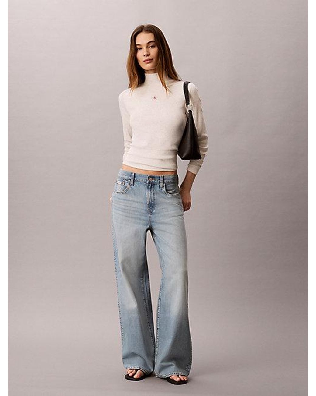 Calvin Klein Gray Jeans Ribbed Cotton Turtleneck Top