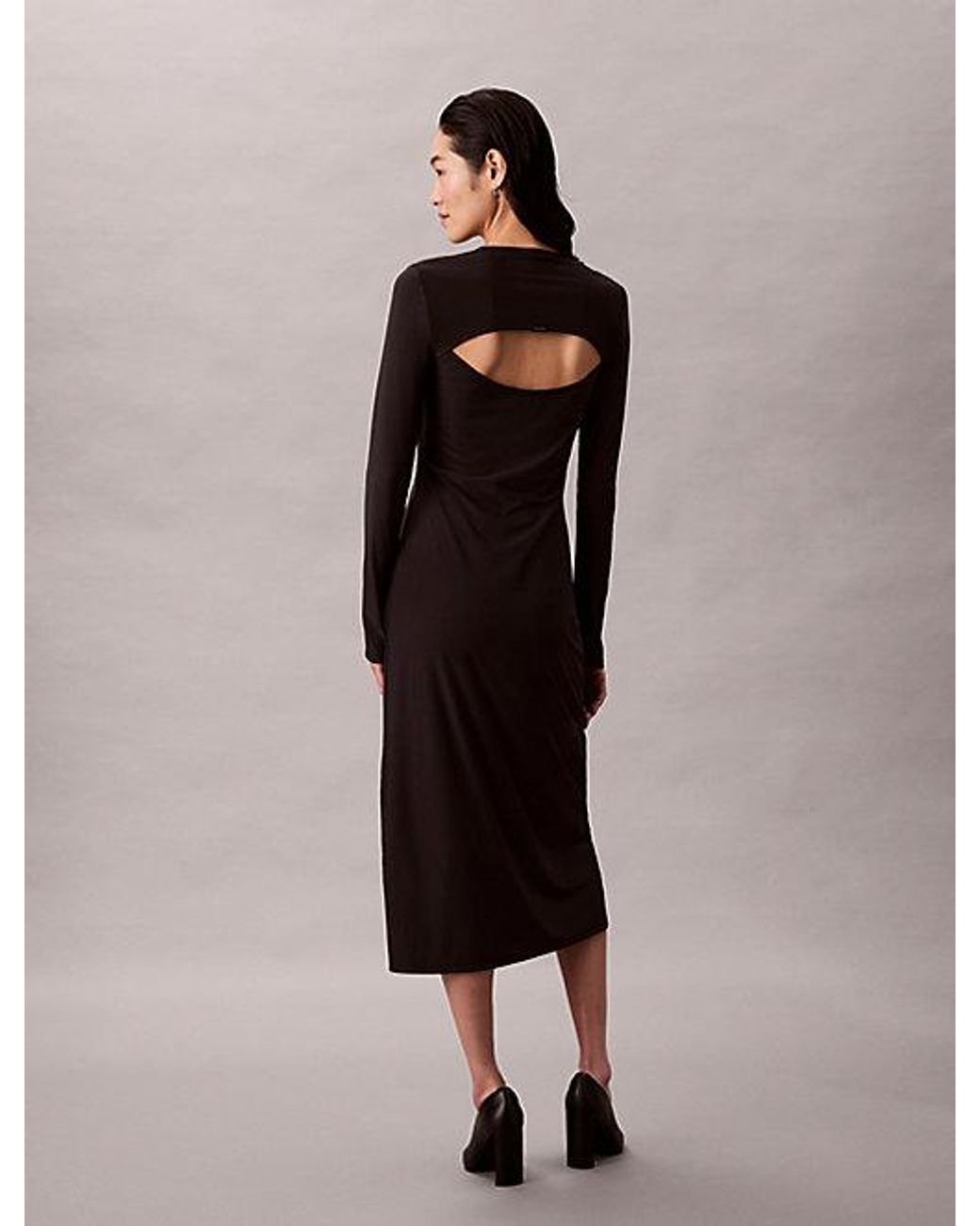 Calvin Klein Black Jeans Crepe Jersey Cut Out Midi Dress