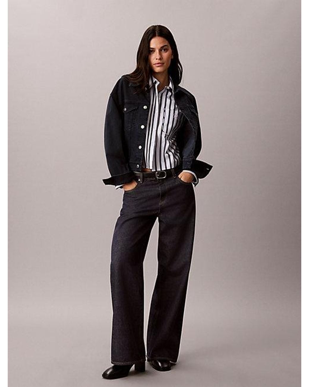 Calvin Klein Multicolor Jeans Cropped Poplin Stripe Shirt