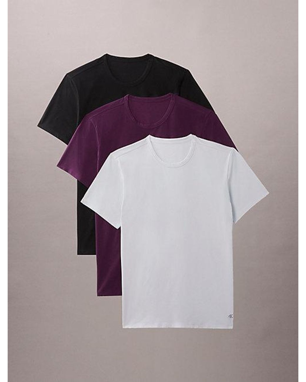 Calvin Klein Purple 3 Pack Slim T-Shirts Icon Cotton Microfibre Stretch for men