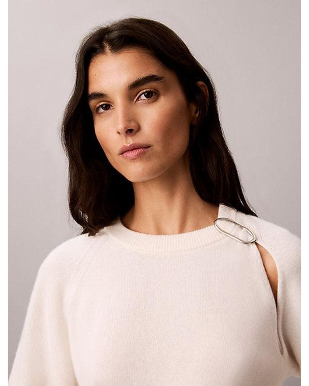 Calvin Klein Natural Wool Cut Out Jumper With Metal Accent