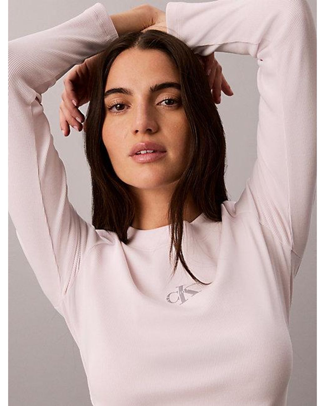 Calvin Klein Pink Jeans Monologo Long Sleeve Rib Baby Tee