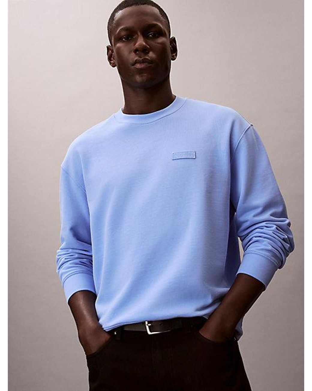 Calvin Klein Blue Jeans Cotton Terry Badge Sweatshirt for men