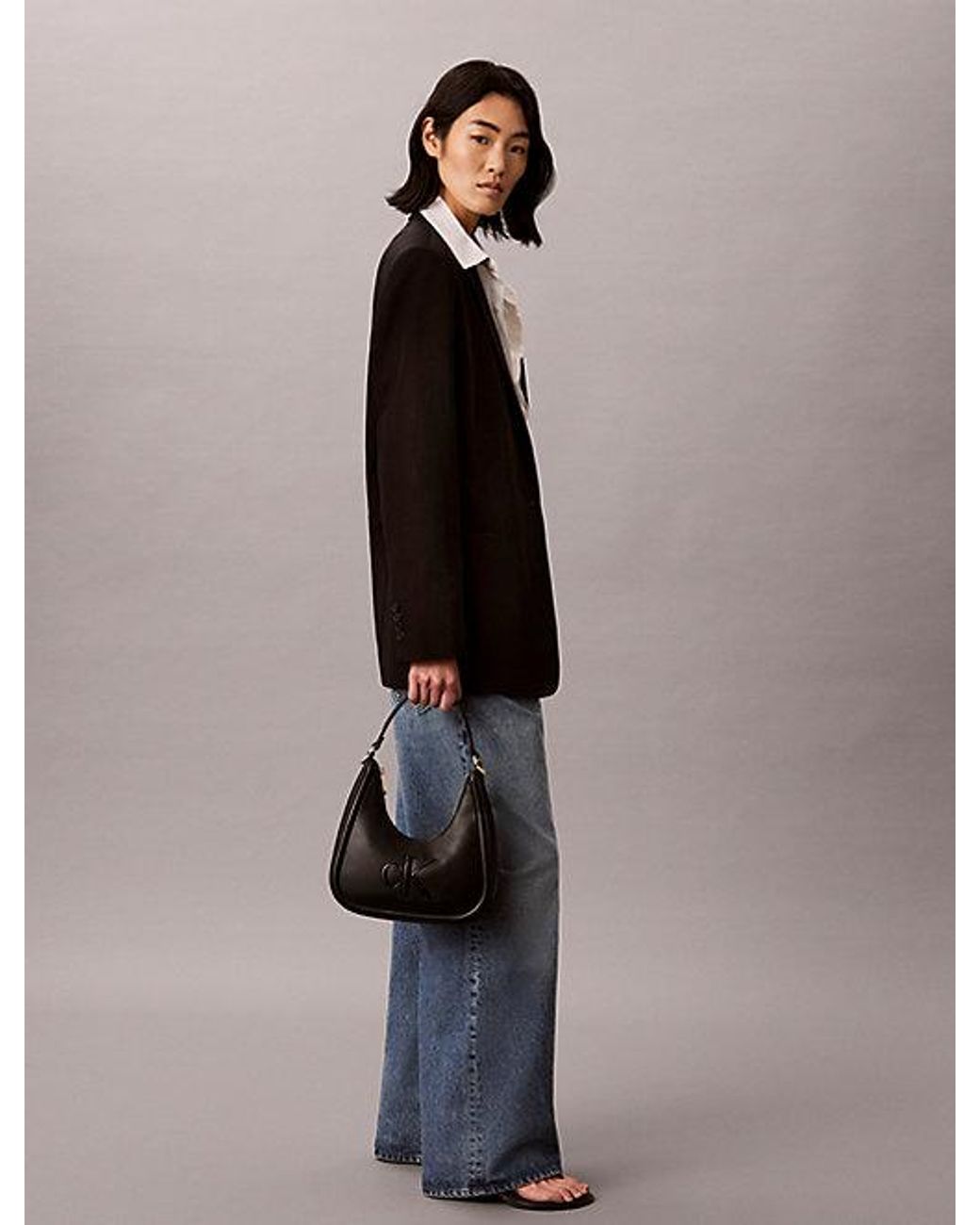 Calvin Klein Black Monogram Crescent Shoulder Bag